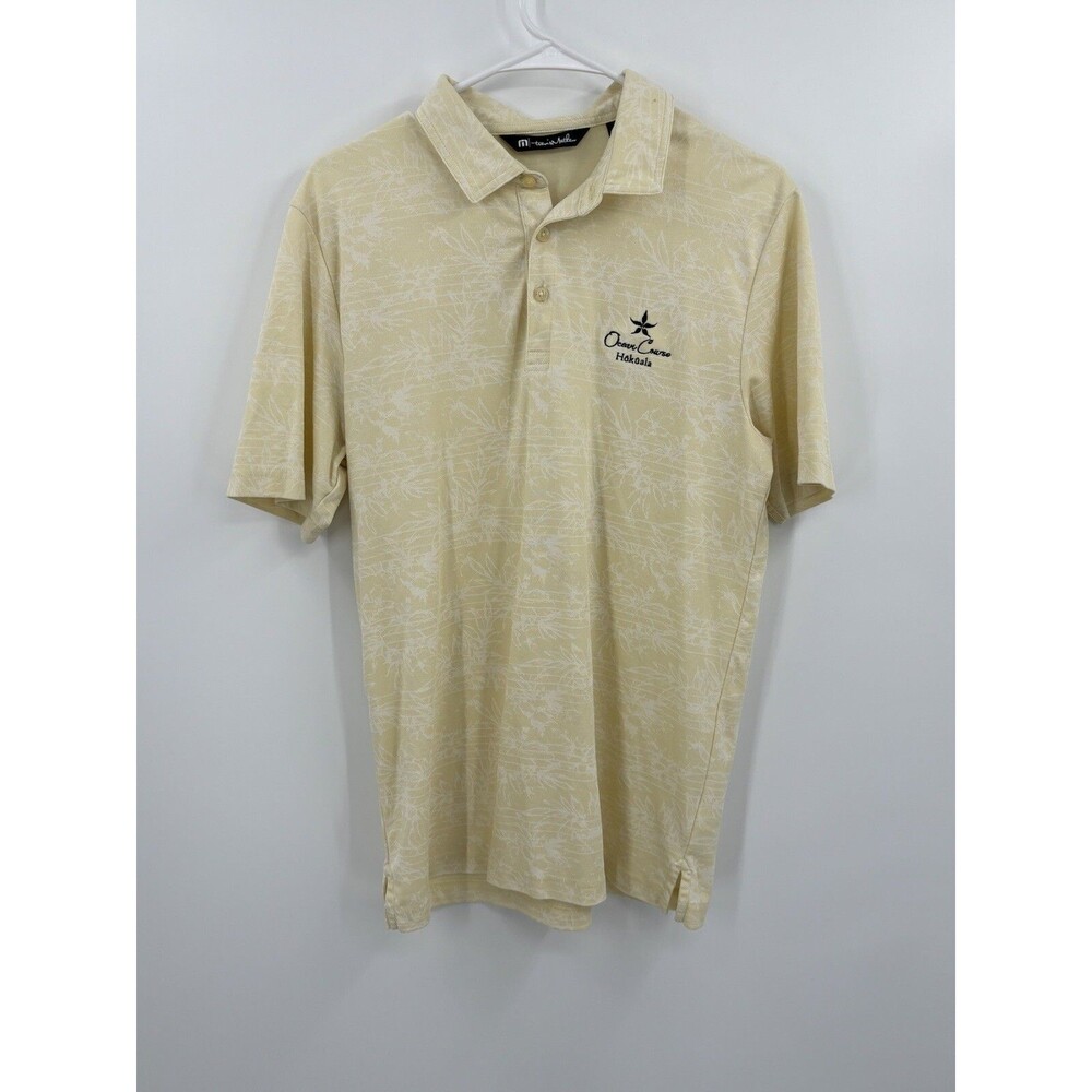Mens Medium Travis Mathew hawaiian floral pima poly yellow golf polo shirt